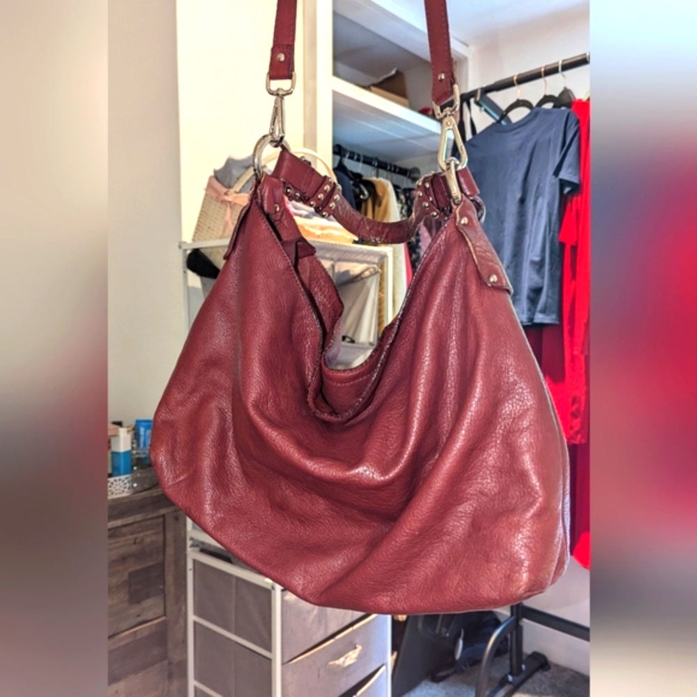 Nicolli genuine leather satchel bag maroon